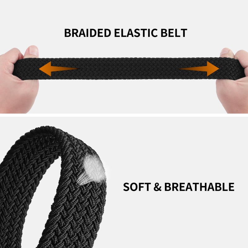 Mile High Life | Braided Stretch Elastic Belts | Pin Oval Solid Black Belt Buckle | PU Loop End Tip Men/Women/Junior Belt - Image 4